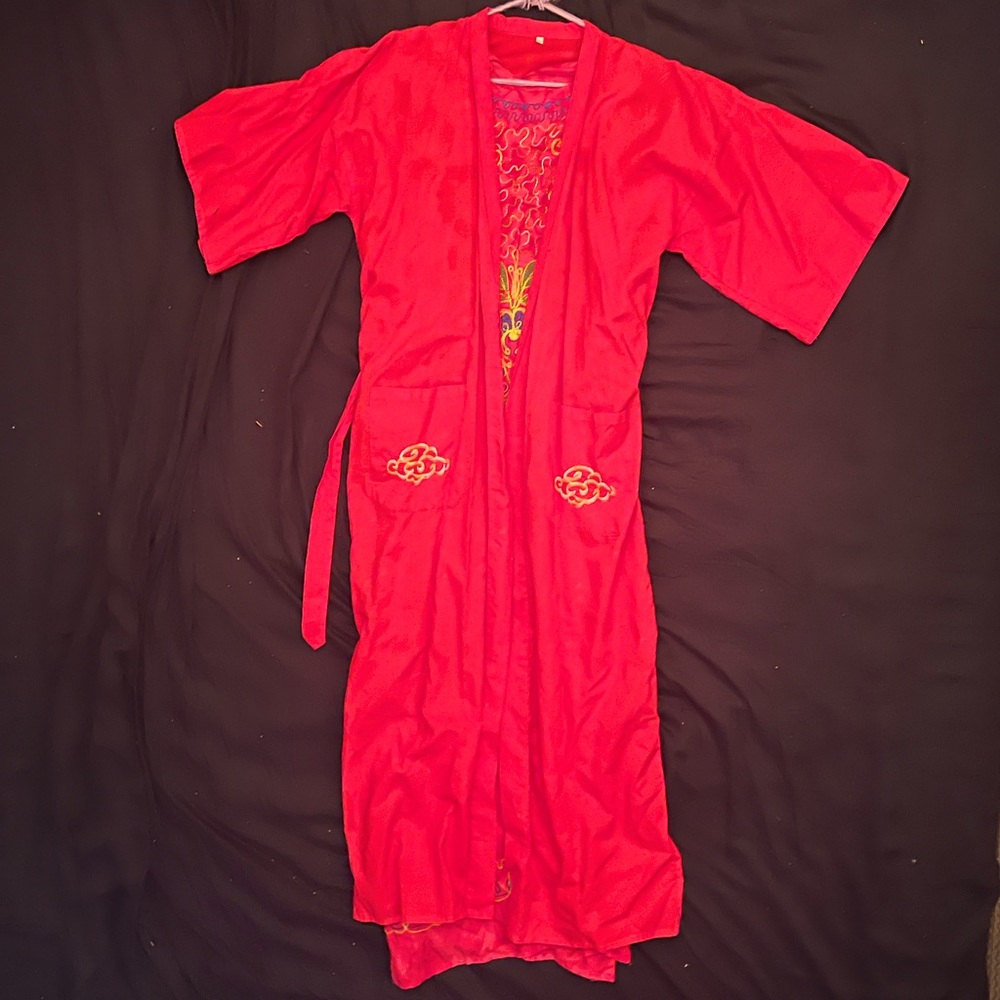 Vintage red robe dragon embroidered back w/red dress